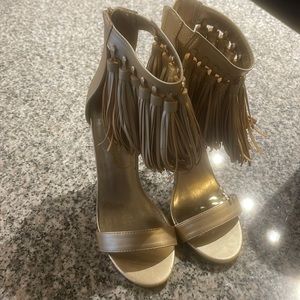 Champagne gold fringe heels